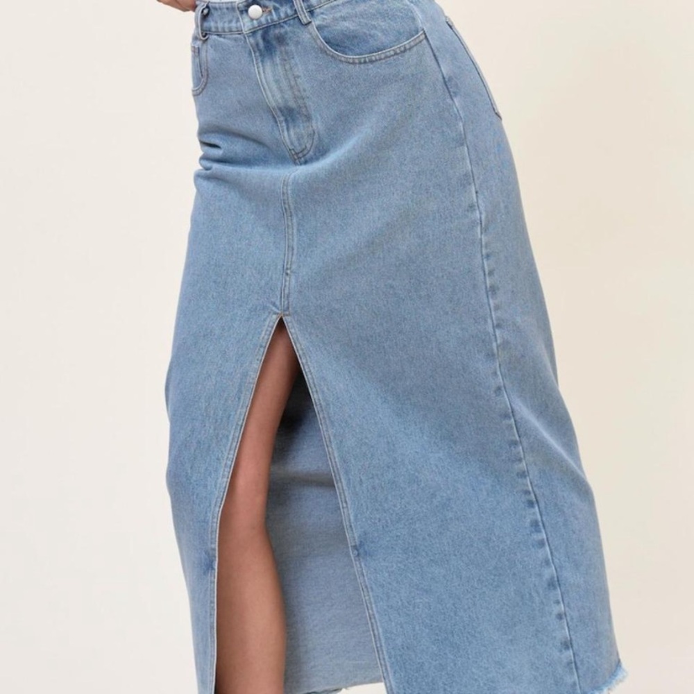 NWOT Blue Denim Maxi Skirt with Front Slit